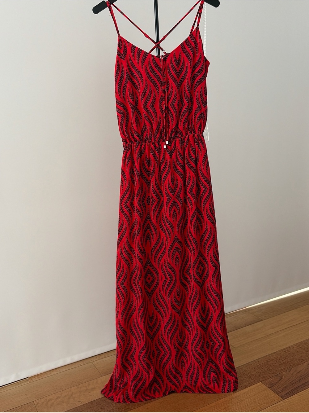 Red Patterned Spaghetti-Strap Maxi Dress